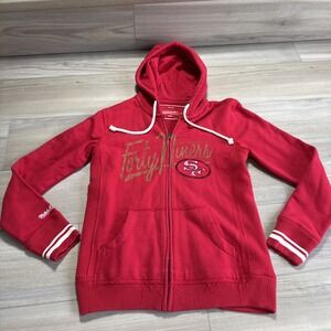 Mitchell & Ness 49ers‎ Women's 49ERS Red Full Zip Sweatshirt Hooded Sz Large